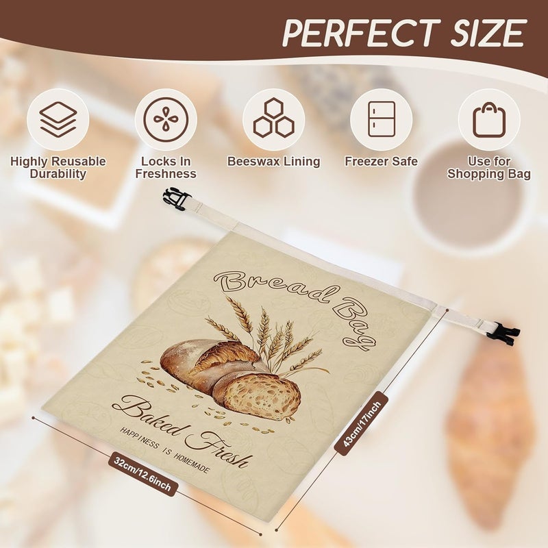 fufeisi Beeswax Bread Bags for Sourdough, 2 Pack Reusable Bread Bag for Storage XL 17x13 Inch, Large Linen Bags for Homemade Sourdough - Keep Fresh, Freezer Safe - Image 3